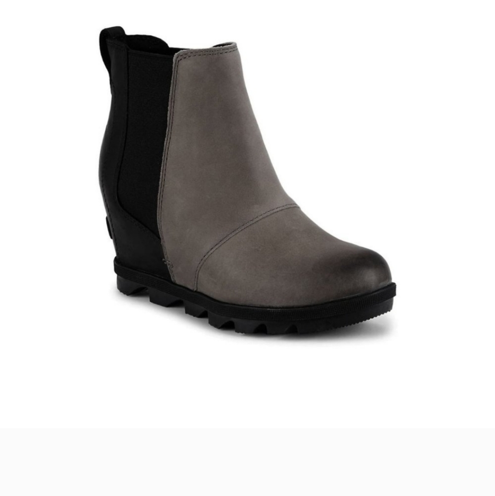 SOREL Gray & Black Joan Of Arctic Wedge II Chelsea Leather  size 9 Ankle Boots